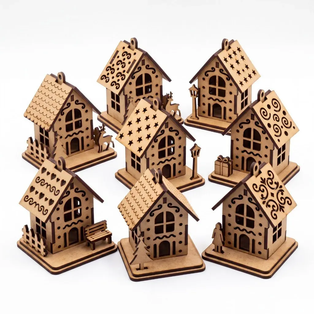 Kit 7 Casinhas Natalinas Mdf Enfeite para Pendurar na Árvore de Natal Decoração Kit 7 Casinhas Natalinas Mdf Enfeite para Pendurar na Árvore de Natal Decoração