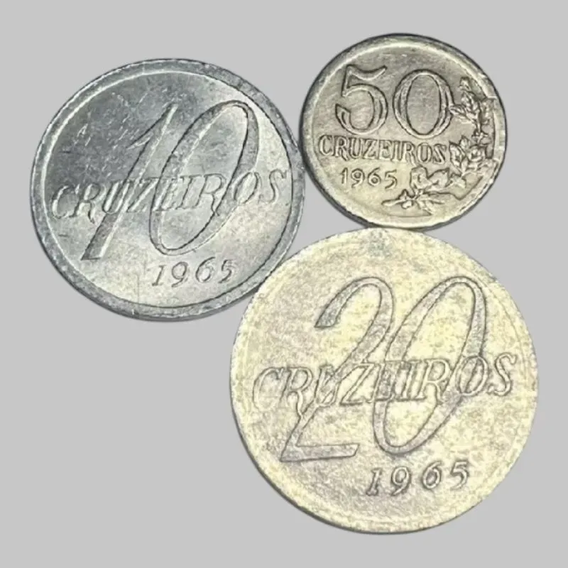 Lote 3 Moedas 1965 10 20 e 50 Cruzeiros Brasileiras Antigas Alumínio e Cuproníquel Lote 3 Moedas 1965 10 20 e 50 Cruzeiros Brasileiras Antigas Alumínio e Cuproníquel