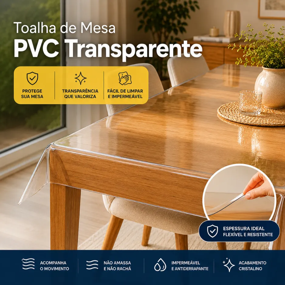 Toalhas de Mesa Transparente Cristal 0,20 mm plástico flexível PVC Casa, Escritório, Sítio E Eventos Toalhas de Mesa Transparente Cristal 0,20 mm plástico flexível PVC Casa, Escritório, Sítio E Eventos