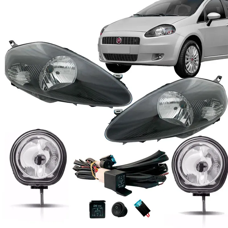 Par Farol Fiat Punto Máscara Negra 2008 Até 2012 Par Farol Fiat Punto Máscara Negra 2008 Até 2012