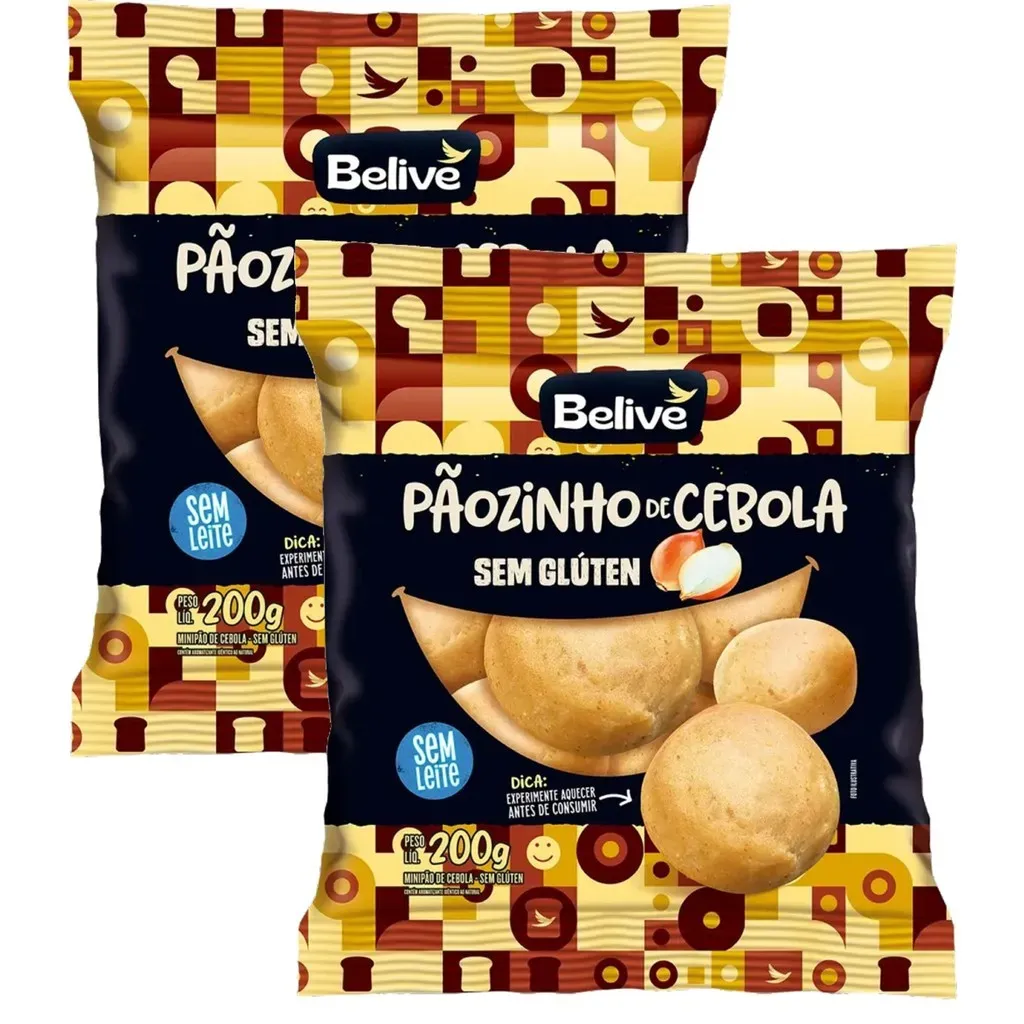 Kit c/ 2und Pãozinho de Cebola sem Glúten BELIVE 200g Kit c/ 2und Pãozinho de Cebola sem Glúten BELIVE 200g