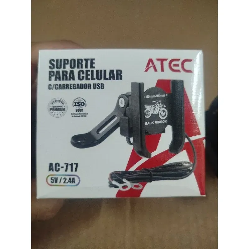 Suporte Celular Moto Alumínio ATEC AC-717 c/ Carregador USB 5V 2.4A Universal Guidão Suporte Celular Moto Alumínio ATEC AC-717 c/ Carregador USB 5V 2.4A Universal Guidão