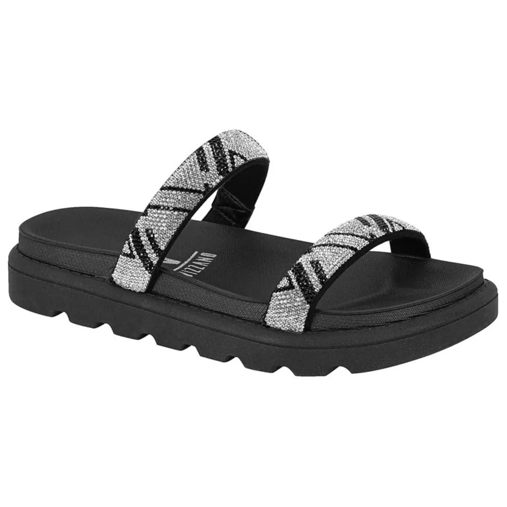 Papete Feminina Vizzano Brilho Strass Tratorada Tiras Macia Original Papete Feminina Vizzano Brilho Strass Tratorada Tiras Macia Original