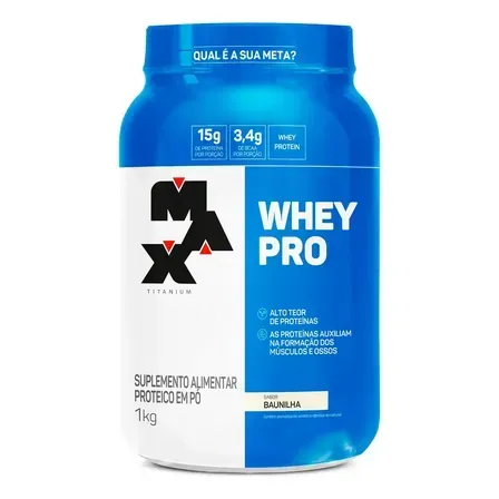 Whey Protein 1kg Whey Pro Max Titanium Sabor Baunilha BCAA e Aminoácidos Whey Protein 1kg Whey Pro Max Titanium Sabor Baunilha BCAA e Aminoácidos