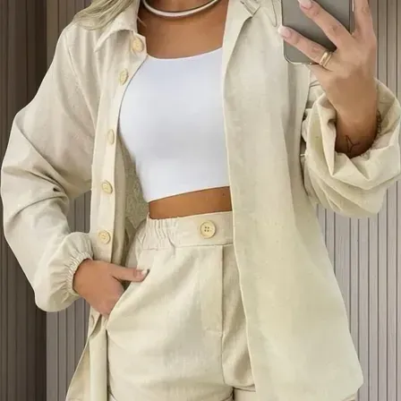 Conjunto Linho Feminino Camisa E Short Linha Premium Conjunto Linho Feminino Camisa E Short Linha Premium