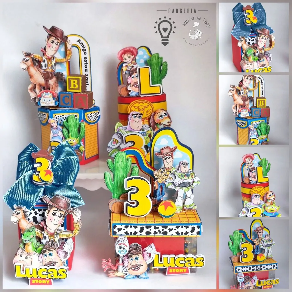 Caixas Personalizadas 3D Tema Toy Story Aquarela Luxo – Mesversário / Festa Infantil / Aniversário Caixas Personalizadas 3D Tema Toy Story Aquarela Luxo – Mesversário / Festa Infantil / Aniversário