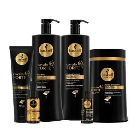 Shampoo 1L, Cond 1L, Masc 900g, Leavein 150ml, Complexo 35ml, Selante 35ml Cavalo Forte Haskell Kit 6 itens Shampoo 1L, Cond 1L, Masc 900g, Leavein 150ml, Complexo 35ml, Selante 35ml Cavalo Forte Haskell Kit 6 itens
