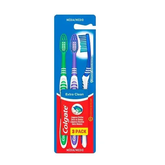 Kit Escova Dental Colgate Extra Clean Média 3 Unidades Adulto Cerdas Médias Limpeza Profunda Higiene Bucal Kit Escova Dental Colgate Extra Clean Média 3 Unidades Adulto Cerdas Médias Limpeza Profunda Higiene Bucal