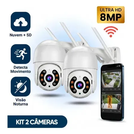 Kit Com 2 Câmeras De Segurança Ip Wifi A8 Full Hd Icsee Ptz 355° Com Visão Noturna Áudio Bidirecional Ip66 Monitoramento Remoto Para Celular Android E iPhone Kit Com 2 Câmeras De Segurança Ip Wifi A8 Full Hd Icsee Ptz 355° Com Visão Noturna Áudio Bidirecional Ip66 Monitoramento Remoto Para Celular Android E iPhone