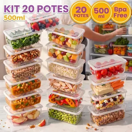 Kit 20 Potes 500 Ml Transparente Marmita Fitness Bpa Free Reutilizável Tampa Hermética Micro E Freezer Ponte Lar Utilidades Kit 20 Potes 500 Ml Transparente Marmita Fitness Bpa Free Reutilizável Tampa Hermética Micro E Freezer Ponte Lar Utilidades