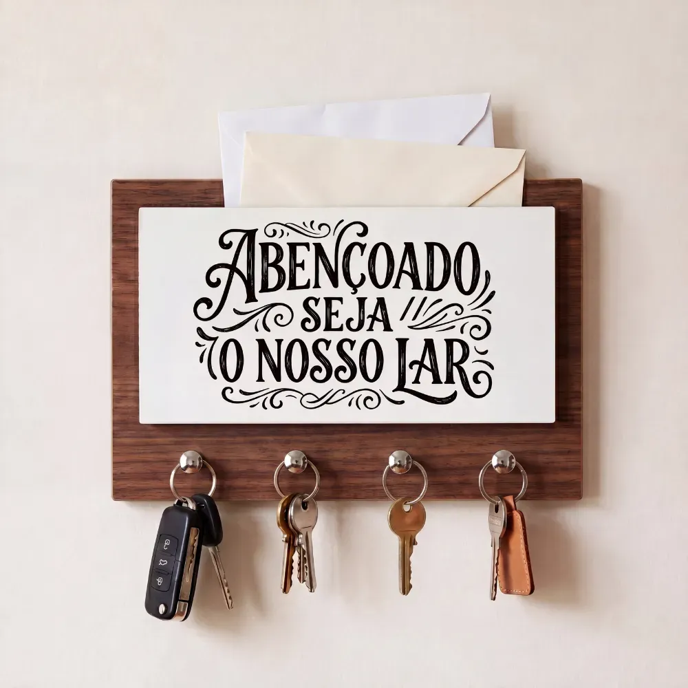 Porta Chaves e Cartas de Parede Decorativo MDF Amadeirado Organizador 4 Ganchos Entrada Casa Porta Chaves e Cartas de Parede Decorativo MDF Amadeirado Organizador 4 Ganchos Entrada Casa