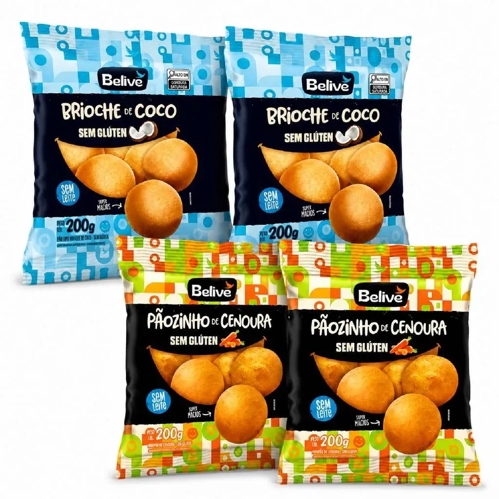 Kit 4 BELIVE c/ 2 Brioche Coco + 2 Pãozinho Cenoura 200g Kit 4 BELIVE c/ 2 Brioche Coco + 2 Pãozinho Cenoura 200g