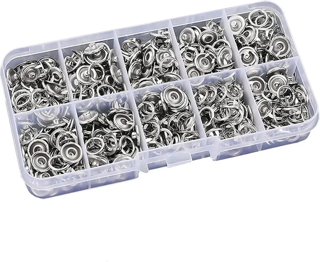 JS Botão de Metal Pressão 150 Peças Prateado Aço Inox JS Botão de Metal Pressão 150 Peças Prateado Aço Inox