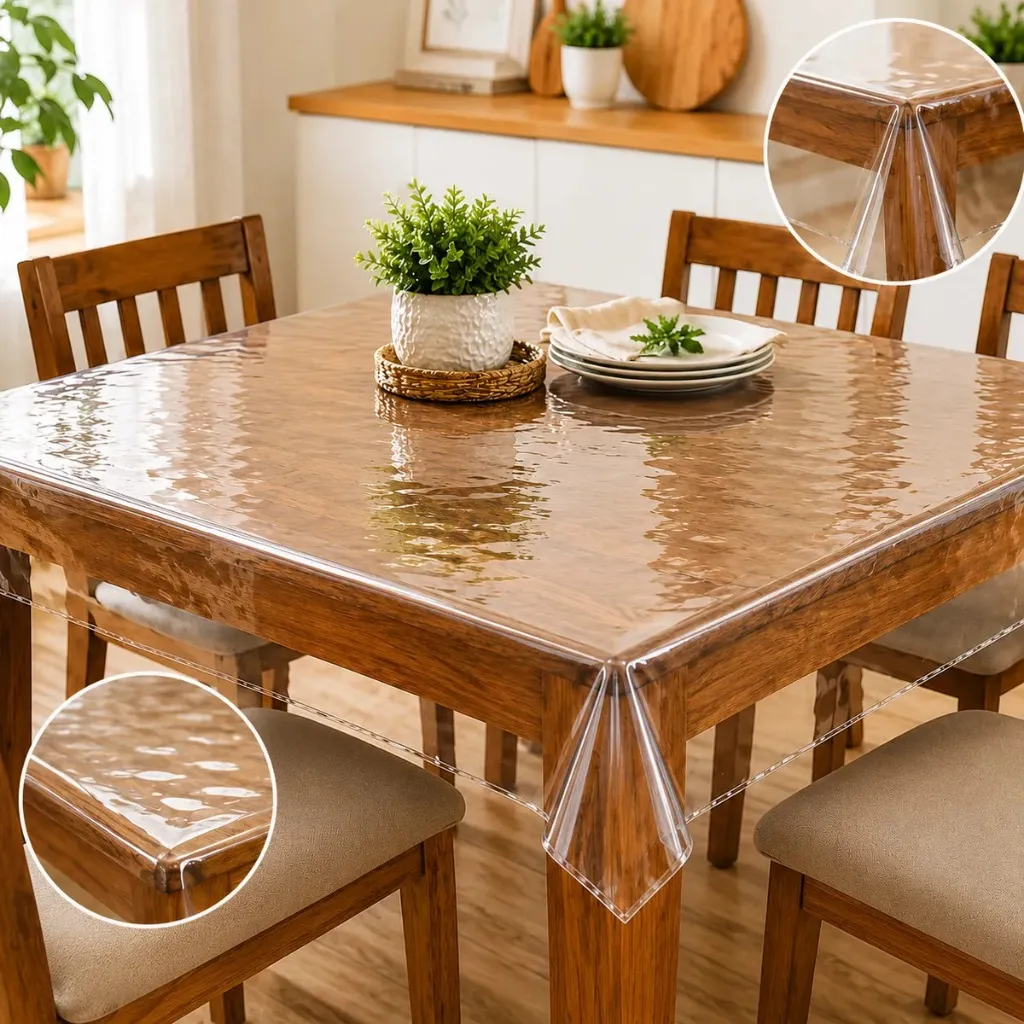 Toalha de Mesa de Plástico Térmica Para 4,6, 8 e 10 Lugares Transparente Impermeável Cozinha Cristal Toalha de Mesa de Plástico Térmica Para 4,6, 8 e 10 Lugares Transparente Impermeável Cozinha Cristal