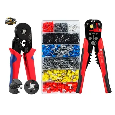 Kit Alicate Crimpar Descascador 1200 Terminais Ilhós Tubular W&g Kit Alicate Crimpar Descascador 1200 Terminais Ilhós Tubular W&g