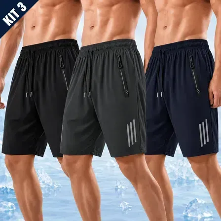 Kit 3 Bermuda Masculina Short Tactel Secagem Rápida Academia Kit 3 Bermuda Masculina Short Tactel Secagem Rápida Academia