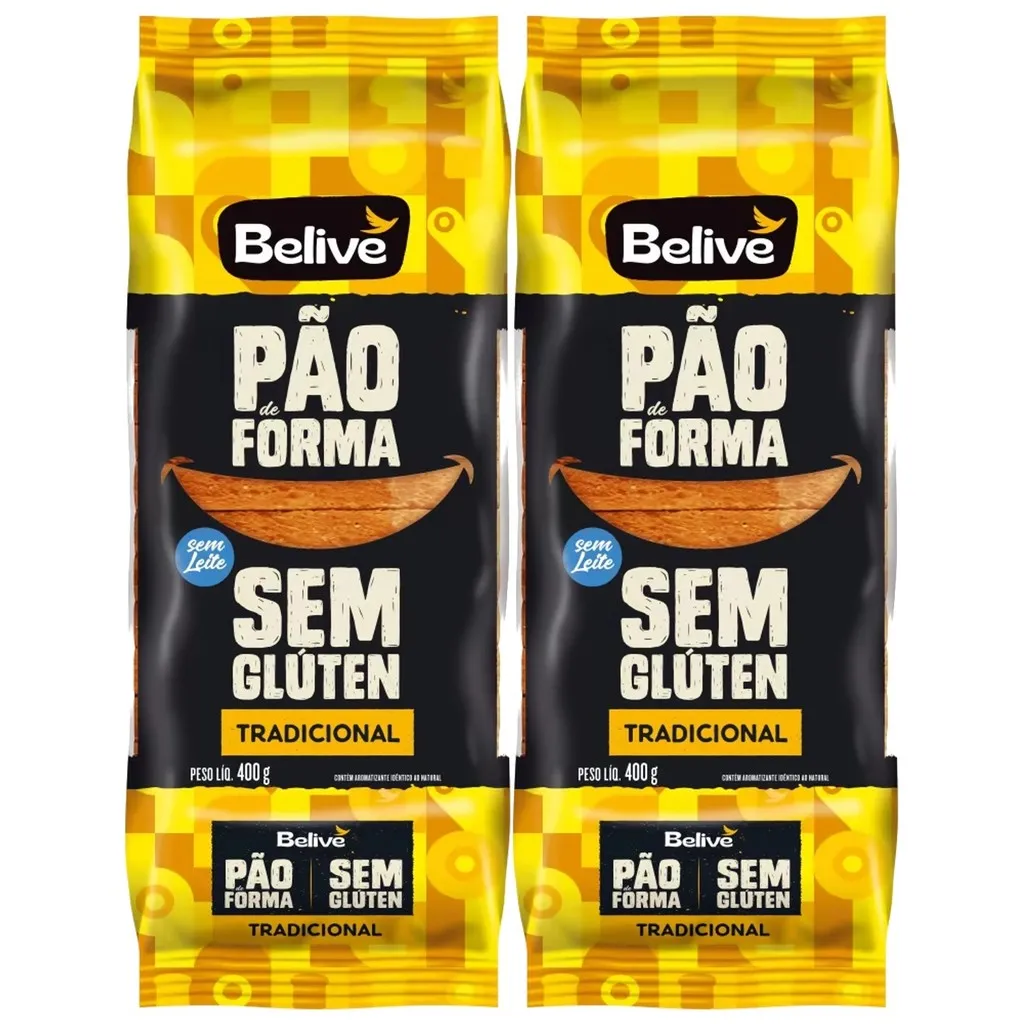 Kit c/ 2und Pão de Forma BELIVE Tradicional Sem Glúten 400g Kit c/ 2und Pão de Forma BELIVE Tradicional Sem Glúten 400g