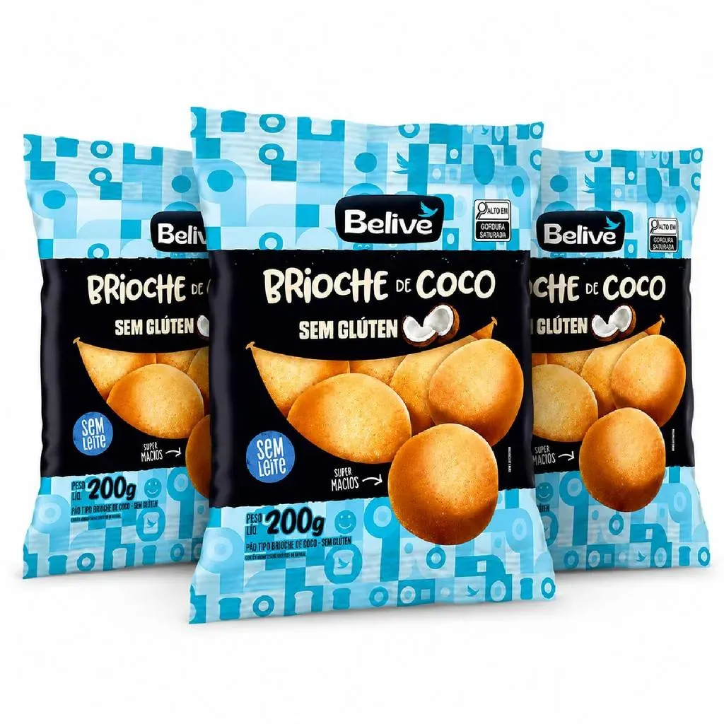 Kit 3 Brioche de Coco s/ Glúten BELIVE 200g Kit 3 Brioche de Coco s/ Glúten BELIVE 200g