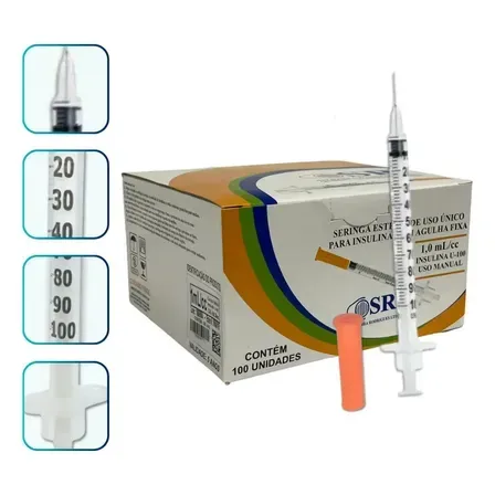 Seringa Insulina Com Agulha Fixa U-100 8mm X 0,30mm 100un Sr Seringa Insulina Com Agulha Fixa U-100 8mm X 0,30mm 100un Sr