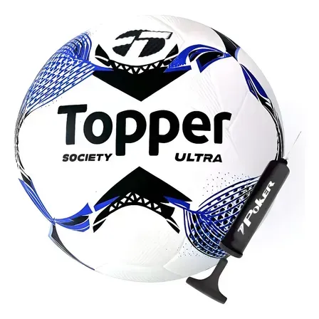 Bola De Futebol Society Topper Ultra Colagem Dupla + Bomba Bola De Futebol Society Topper Ultra Colagem Dupla + Bomba