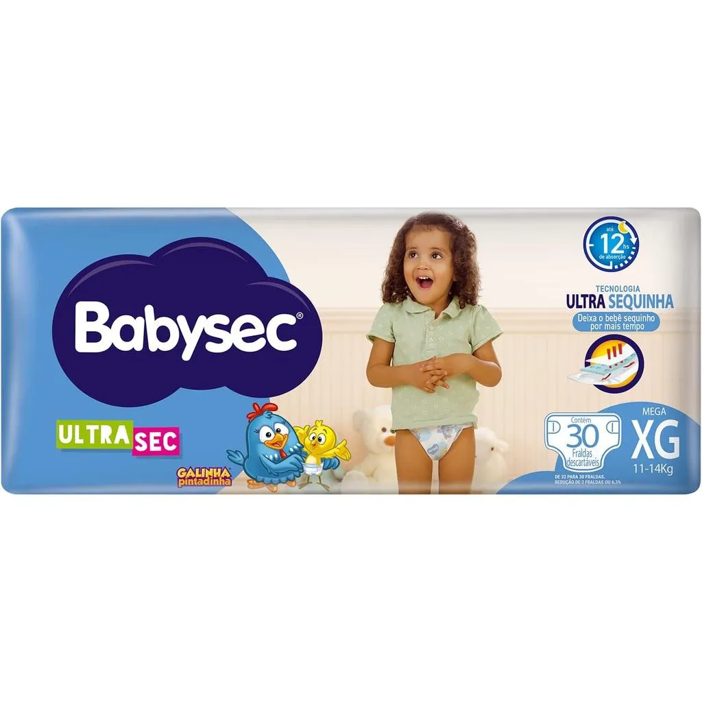 Fralda Babysec Galinha Pintadinha XG 30un UltraSec Até 12h Secagem 11-14kg Fralda Babysec Galinha Pintadinha XG 30un UltraSec Até 12h Secagem 11-14kg