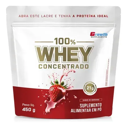100% Whey Concentrado 450g Growth Supplements Morango 100% Whey Concentrado 450g Growth Supplements Morango