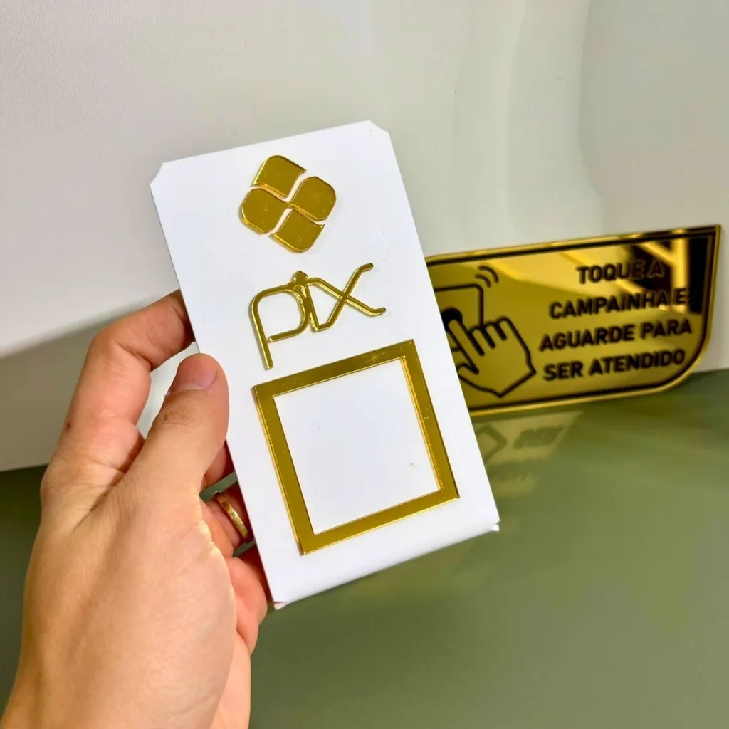 Kit Placa Pix Personalizada Qr Code + Placa Campainha Identificação Balcão Acrílico Espelhado Kit Placa Pix Personalizada Qr Code + Placa Campainha Identificação Balcão Acrílico Espelhado