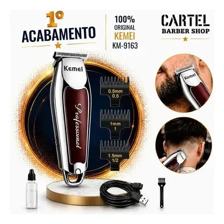 Máquina Profissional Cortar Cabelo E Barba Acabamento Sem Fio Prateado Com Marrom Bivolt 110/220 Cartel Barber Shop Máquina Profissional Cortar Cabelo E Barba Acabamento Sem Fio Prateado Com Marrom Bivolt 110/220 Cartel Barber Shop
