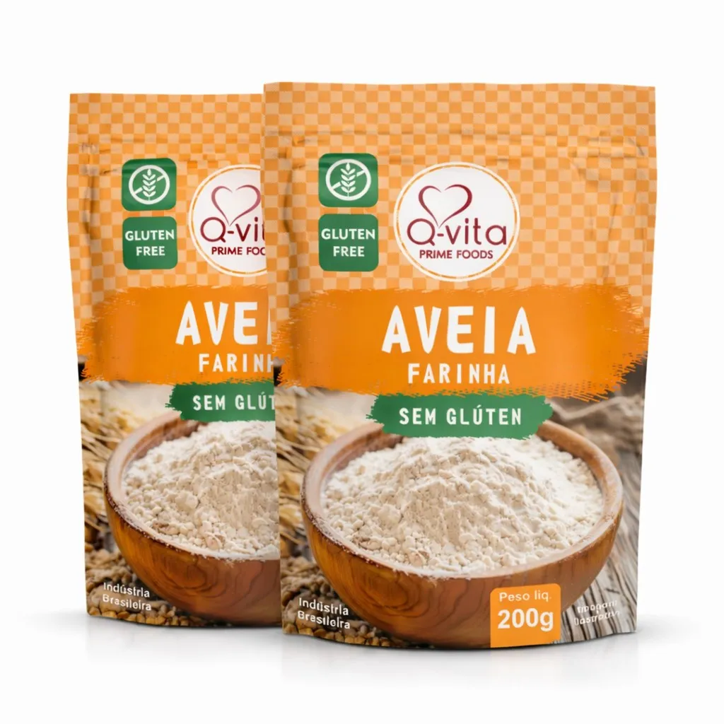 Kit 2 Farinha de Aveia Sem Glúten Q-VITA 200g Kit 2 Farinha de Aveia Sem Glúten Q-VITA 200g