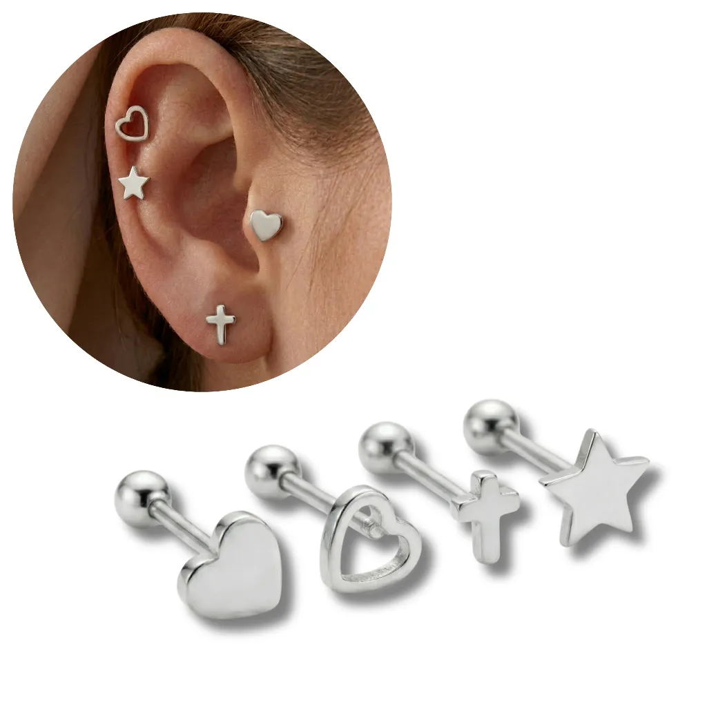 Piercings Variados Orelha Labret Feminino Aço Cirúrgico Hipoalergênico Prata Acessórios Coração Cruz Piercings Variados Orelha Labret Feminino Aço Cirúrgico Hipoalergênico Prata Acessórios Coração Cruz