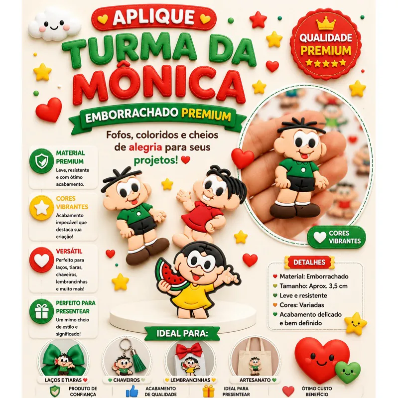 KIT Aplique Emborrachado 10 und Infantil Magali e Melancia Laços Tiaras Prendedores Artesanato DIY KIT Aplique Emborrachado 10 und Infantil Magali e Melancia Laços Tiaras Prendedores Artesanato DIY