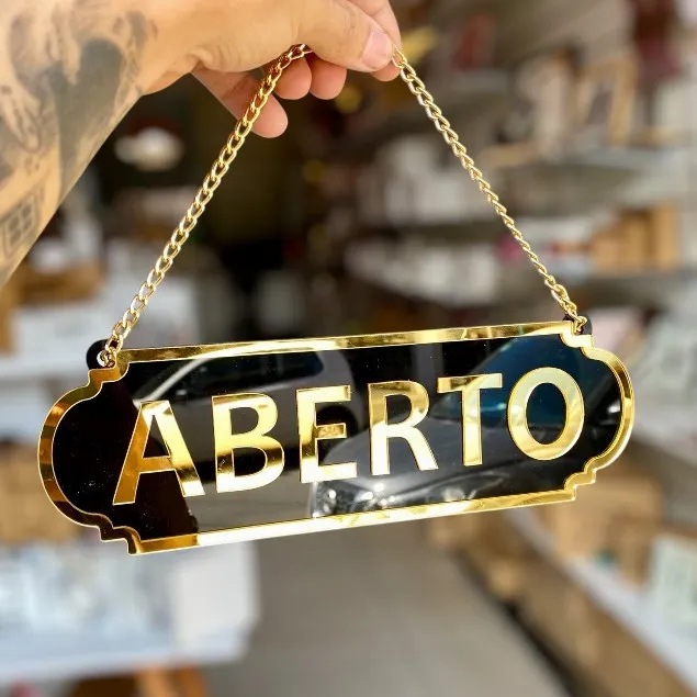 PLACA ABERTO E FECHADO EM ACRILICO ESPELHADO COM VENTOSA PLACA ABERTO E FECHADO EM ACRILICO ESPELHADO COM VENTOSA