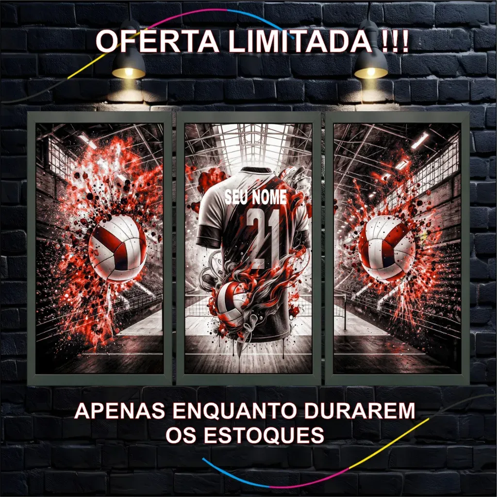 Quadro Triplo de Vôlei Personalizado, Decoração Esportiva, infantil, Quarto, kit, nome, decoração Quadro Triplo de Vôlei Personalizado, Decoração Esportiva, infantil, Quarto, kit, nome, decoração