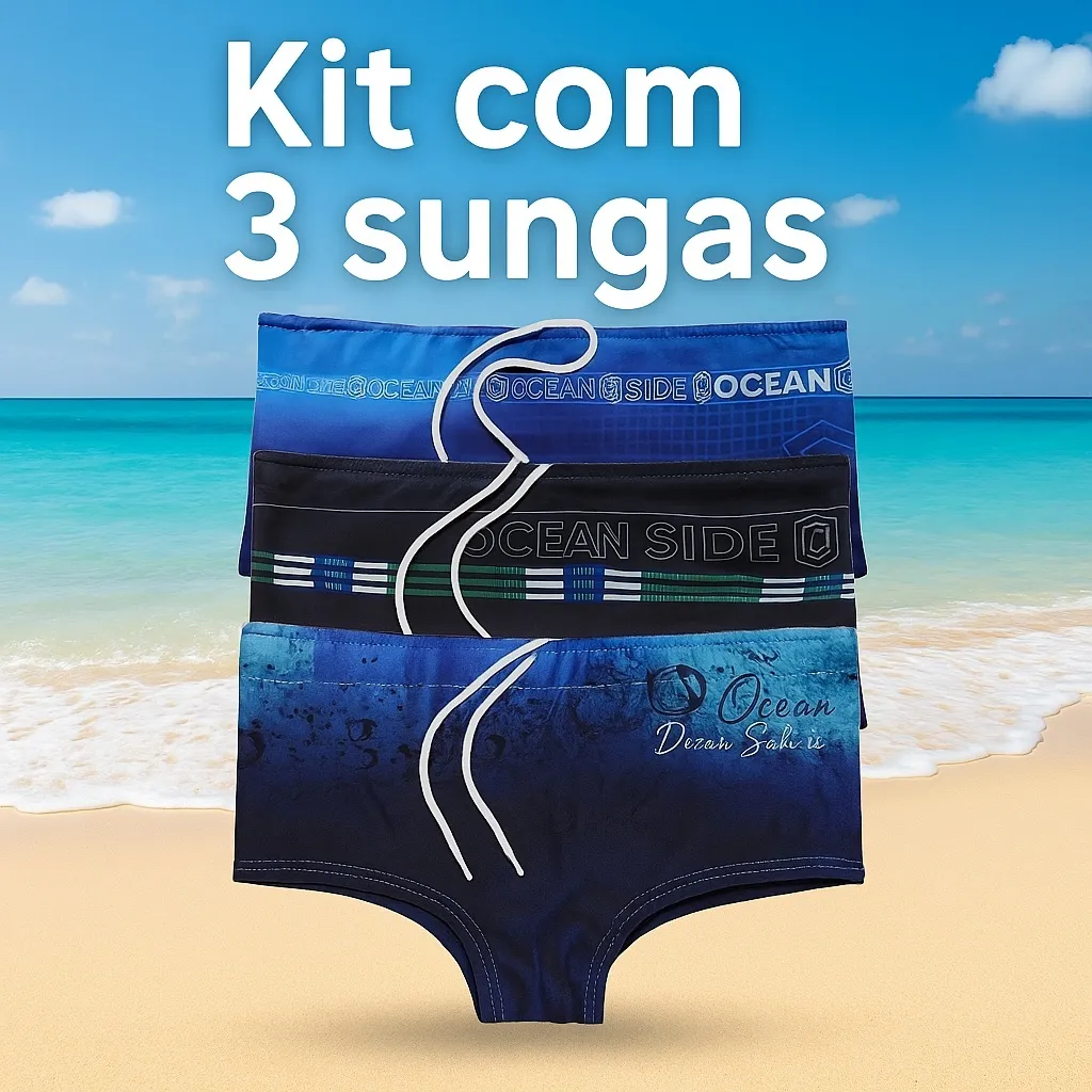 Kit 3 Sungas Boxer Masculinas Estampadas | Moda Praia Piscina Verão Adulto Kit 3 Sungas Boxer Masculinas Estampadas | Moda Praia Piscina Verão Adulto