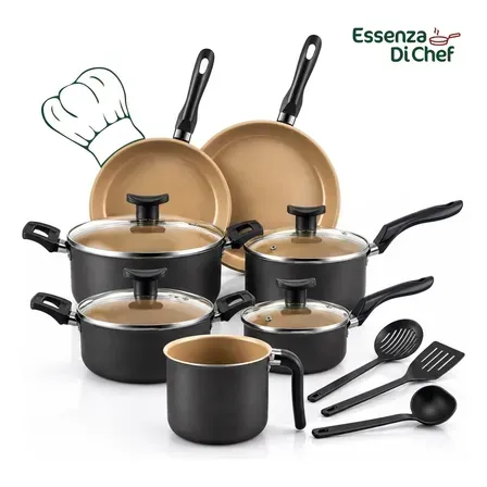 Conjunto Panelas Antiaderente 10 Peças Teflon Várias Cores Preto Com Beje Conjunto Panelas Antiaderente 10 Peças Teflon Várias Cores Preto Com Beje