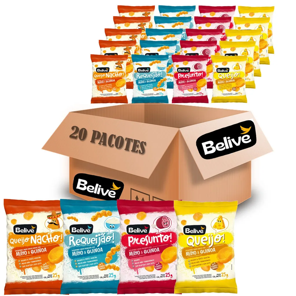 Combo Snacks de Milho 4 Sabores 25g (20 pacotes) BELIVE Combo Snacks de Milho 4 Sabores 25g (20 pacotes) BELIVE