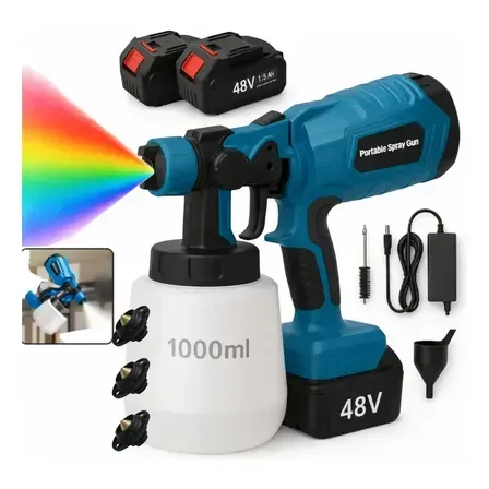Pistola De Pintura Portátil Pulverizadora Elétrica Profissional 2 Baterias 48v Sem Fio Pintor 1000ml Sem Escovas Espuma Viva Pistola De Pintura Portátil Pulverizadora Elétrica Profissional 2 Baterias 48v Sem Fio Pintor 1000ml Sem Escovas Espuma Viva
