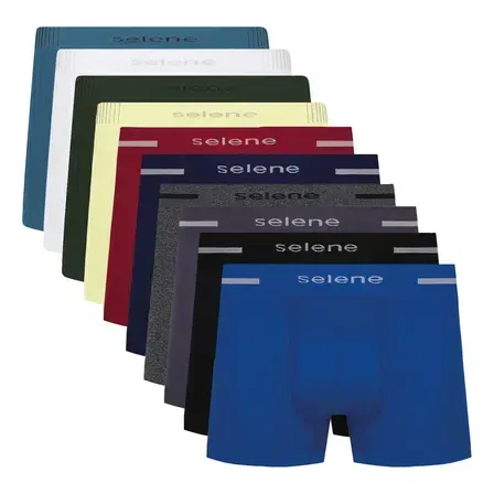 Kit 10 Cueca Boxer Sem Costura Microfibra Selene Masculina Kit 10 Cueca Boxer Sem Costura Microfibra Selene Masculina