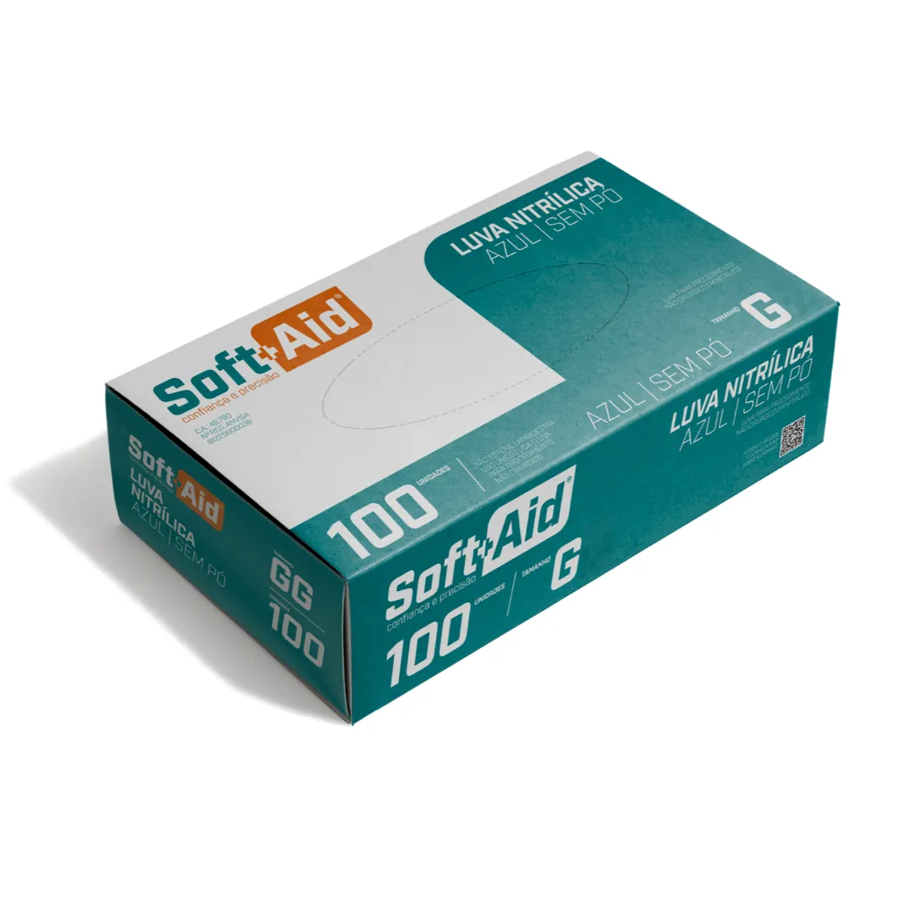 LUVA NITRILICA SEM PÓ TAMANHO G COR AZUL SOFT+AID 100UN LUVA NITRILICA SEM PÓ TAMANHO G COR AZUL SOFT+AID 100UN