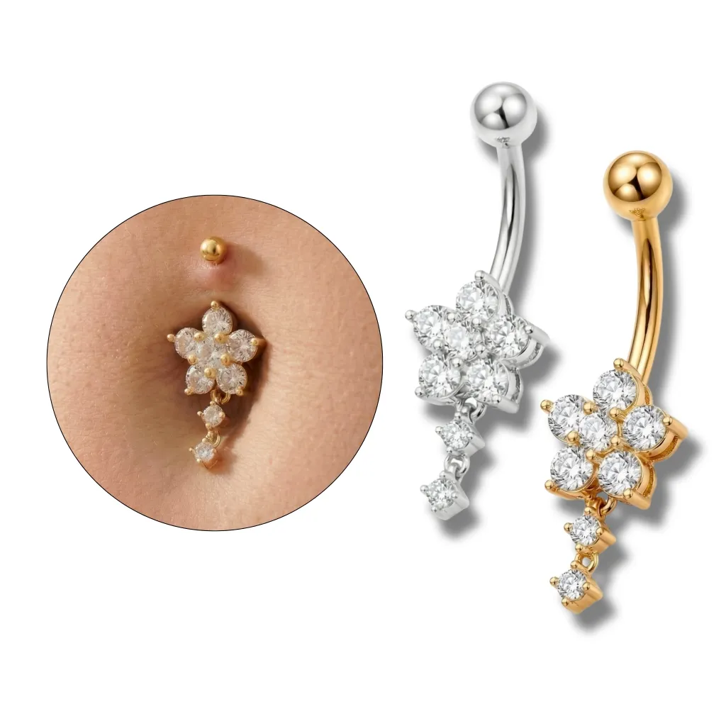 Piercing Umbigo Flor Zircônia Coração Anti Alérgico Aço Cirúrgico Acessórios Femininos Piercing Umbigo Flor Zircônia Coração Anti Alérgico Aço Cirúrgico Acessórios Femininos