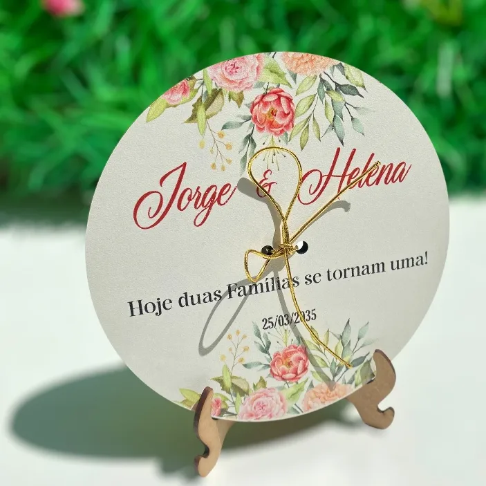 Porta Aliança Personalizado com nomes para Casamento com Suporte + Fita Porta Aliança Personalizado com nomes para Casamento com Suporte + Fita