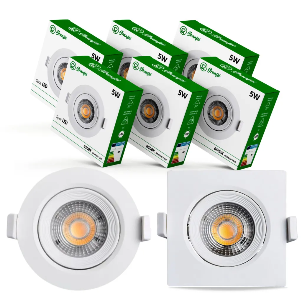 Kit 5 Luminárias Spot Led 5w Branco Embutir Direcionável Teto 6500K 3000K SUPER QUALIDADE Kit 5 Luminárias Spot Led 5w Branco Embutir Direcionável Teto 6500K 3000K SUPER QUALIDADE