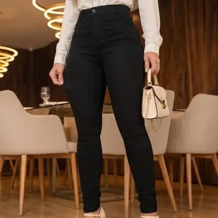 Calça Jeans Feminina Preta Cintura Alta Com Lycra Modeladora Calça Jeans Feminina Preta Cintura Alta Com Lycra Modeladora