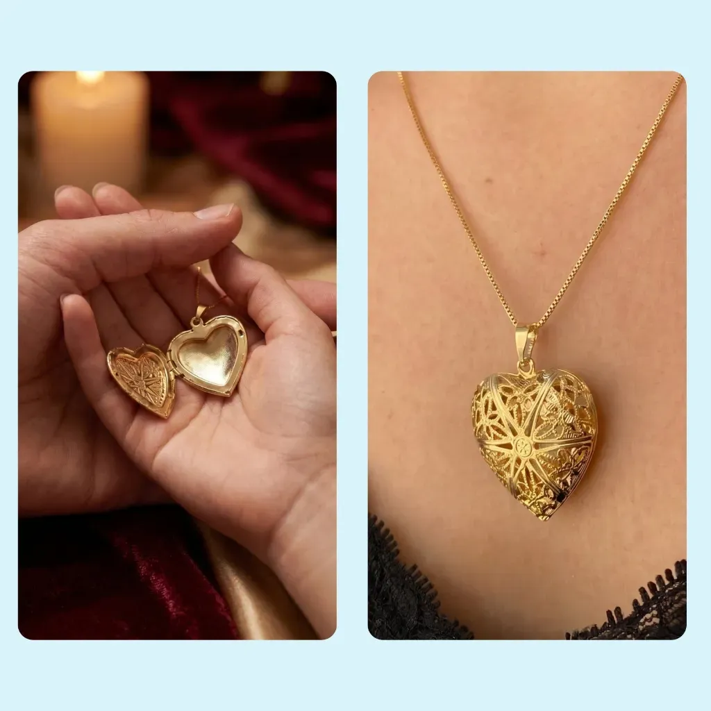 Colar Coração Relicario Dia Dos Namorados Presente Romantico Casal Ouro18k Prata925 Anti Alergico Colar Coração Relicario Dia Dos Namorados Presente Romantico Casal Ouro18k Prata925 Anti Alergico