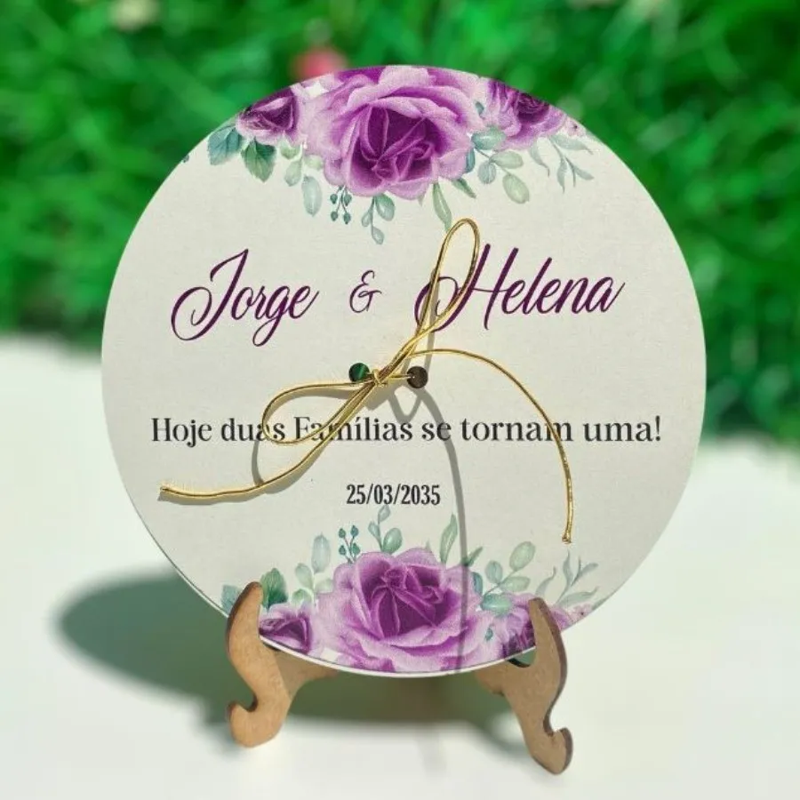 Porta Aliança Personalizado para Casamento com Estampa de Flores Roxas Porta Aliança Personalizado para Casamento com Estampa de Flores Roxas