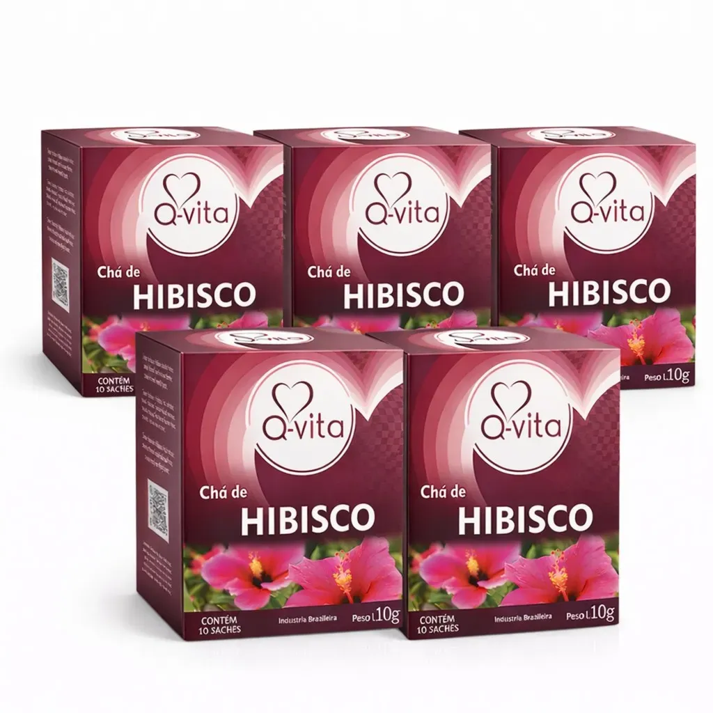 Kit 5 Chá de Hibisco Natural Q-Vita 10g - 50 Sachês Kit 5 Chá de Hibisco Natural Q-Vita 10g - 50 Sachês