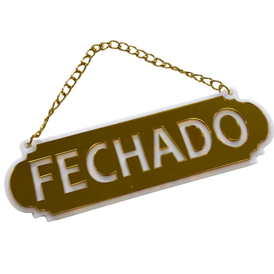 Placa Aberto e Fechado de porta em Acrilico espelhado com ventosa Placa Aberto e Fechado de porta em Acrilico espelhado com ventosa