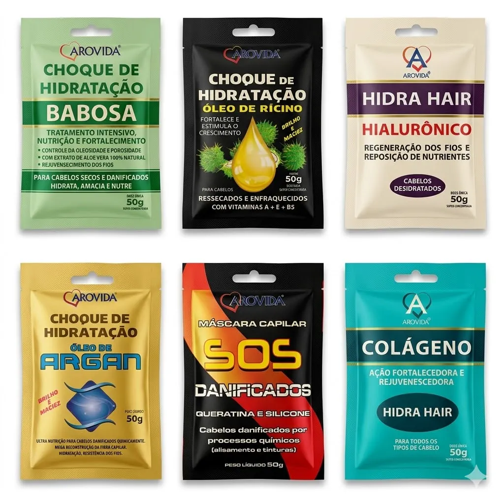 Máscara Capilar Arovida 50g Sachê Mascara Capilar e Choque de Hidratação Brilho e Maciez Máscara Capilar Arovida 50g Sachê Mascara Capilar e Choque de Hidratação Brilho e Maciez