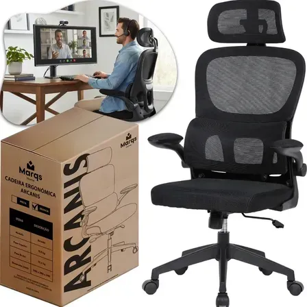 Cadeira Escritório Presidente Ergonômica NR17 Marqs Home Arcanis Preta com Apoio Lombar e Encosto Mesh Premium Cadeira Escritório Presidente Ergonômica NR17 Marqs Home Arcanis Preta com Apoio Lombar e Encosto Mesh Premium