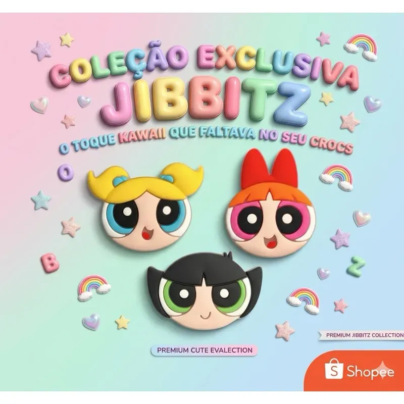 Kit Charm Pin Babuche Fofo Meninas Super Poderosas Carinha Geek 3und Kit Charm Pin Babuche Fofo Meninas Super Poderosas Carinha Geek 3und